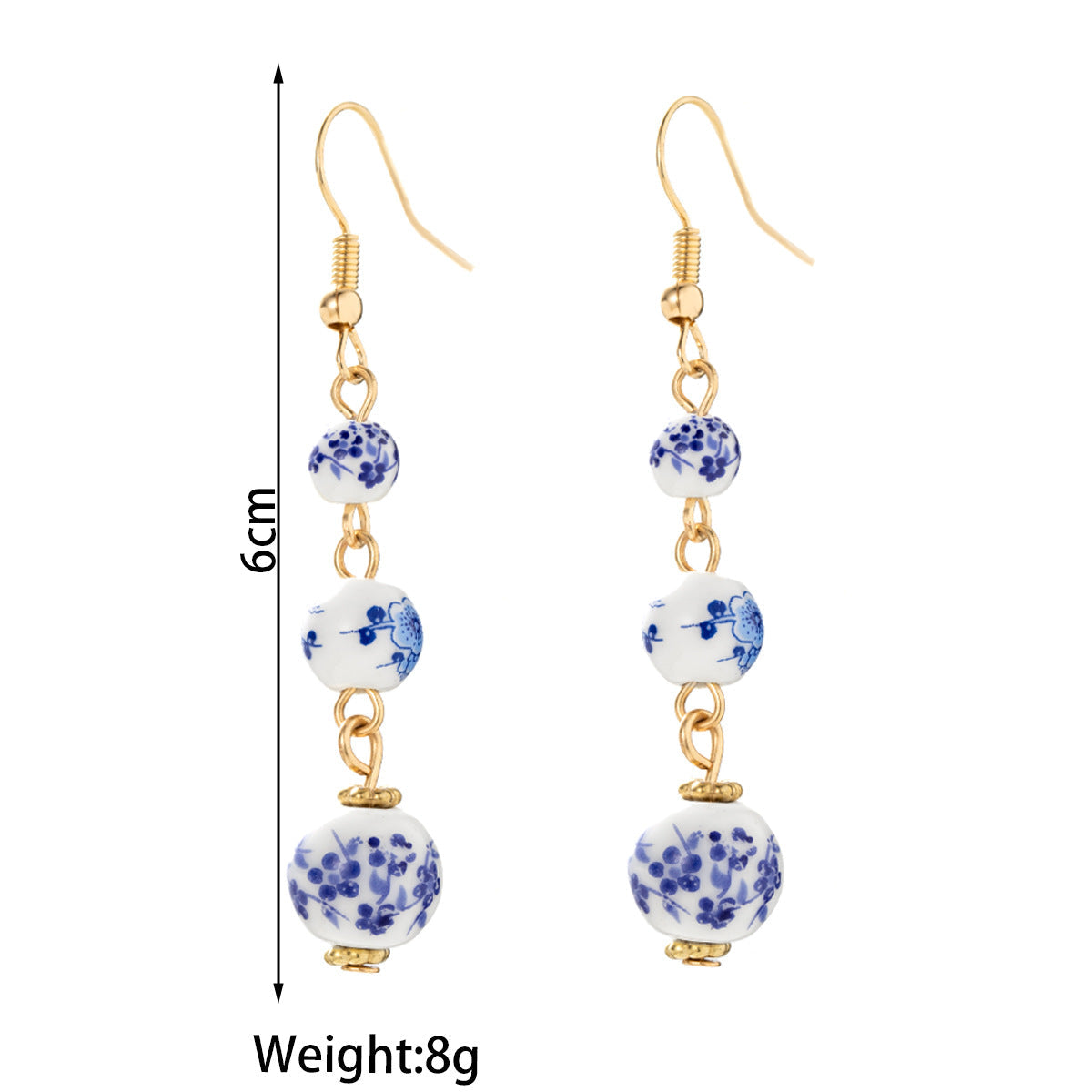 Blue and White Porcelain Bead Long Dangle Earrings - - Earrings
