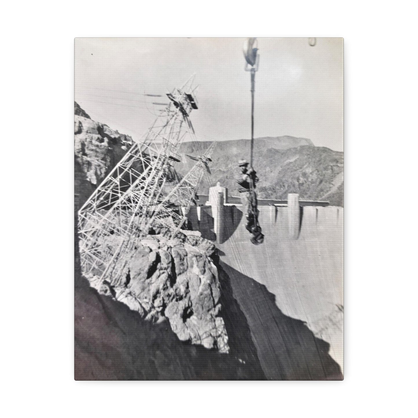 Suspended Boulder Dam Worker Stretched Canvas