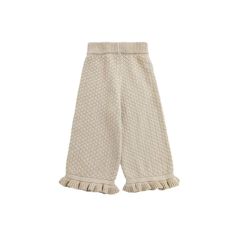 Girls Knitted Pants Wide Leg light beige