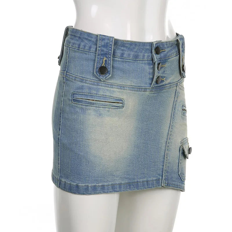 Vintage Denim Mini Skirts Low Rise Skirt