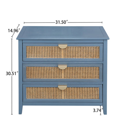 3 Drawer Cabinet, Natural Rattan, American Furniture- Unique Piece Furniture- {{Product type}}