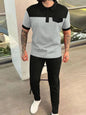Men‘s Full Size Waffle-Knit Contrast Top and Pants Set Plus Size - Gray -