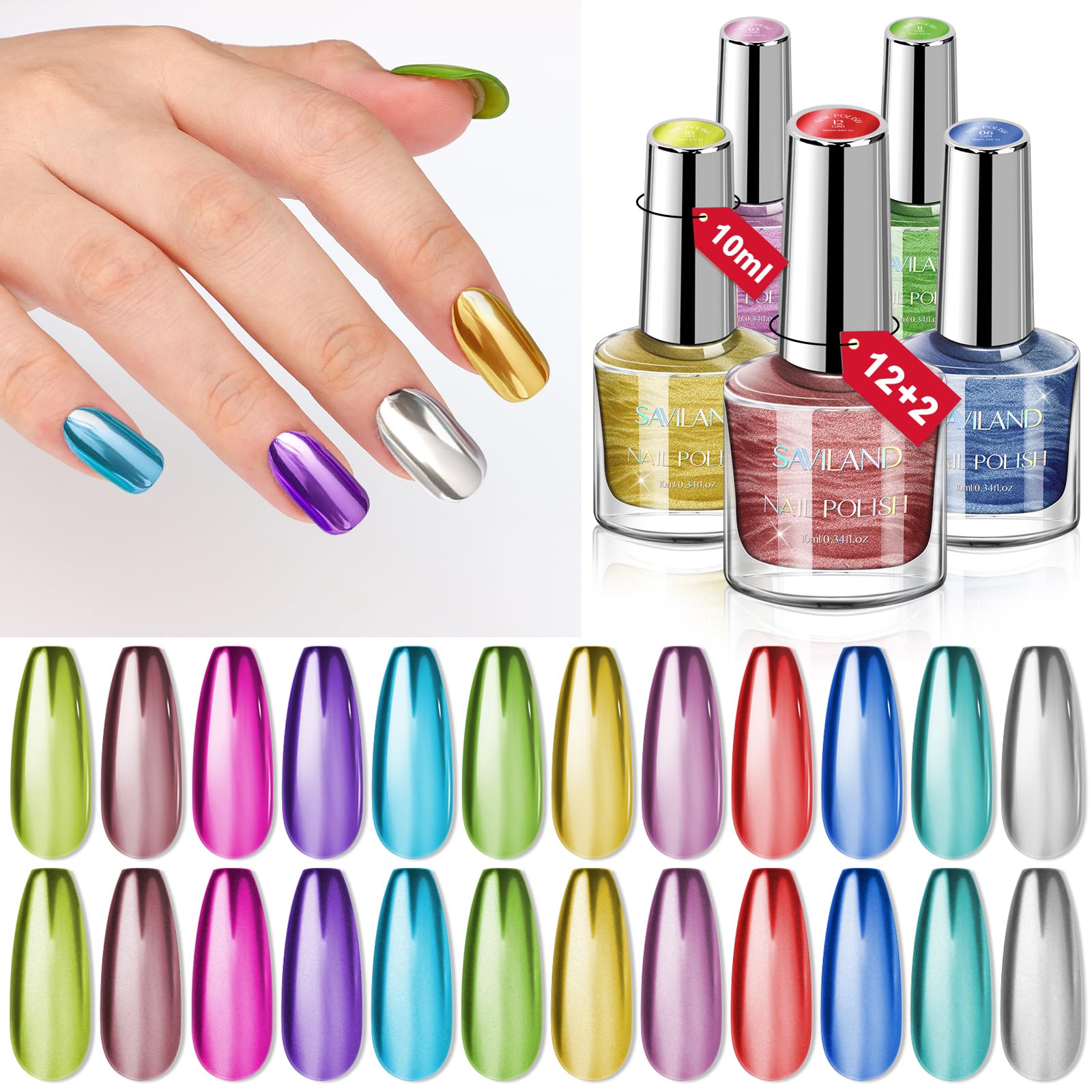 SAVILAND 12 Colors Mirror Metallic Chrome Nail Polish Set - - nail polish