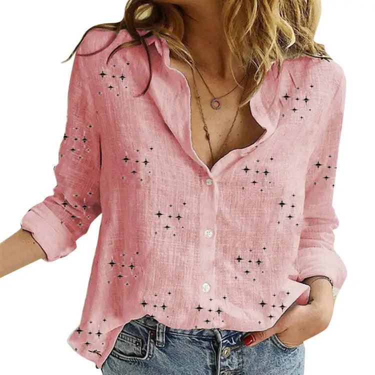 Casual Loose Long Sleeve Linen Material Women's Shirt Blouse