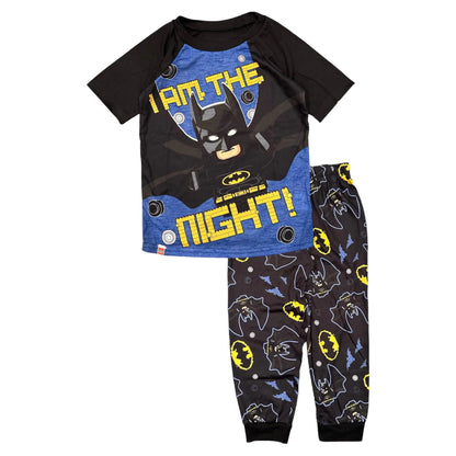 LEGO Batman Boys’ 2-Piece Sleepwear Set - Short Sleeve Top and Pajama Pant Set (Black/Blue I Am The Night 8)