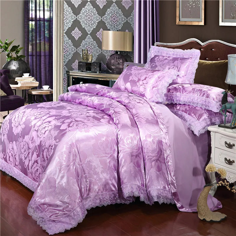 Duvet Cover Set Quilt Cover Lace Edge Jacquard Weave Bedding Set