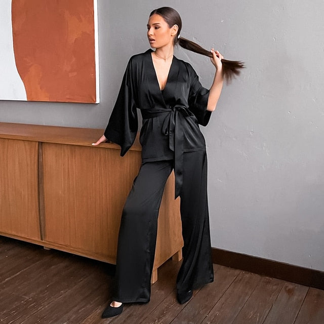 2 Piece Set Satin Sleepwear - - sleepwear