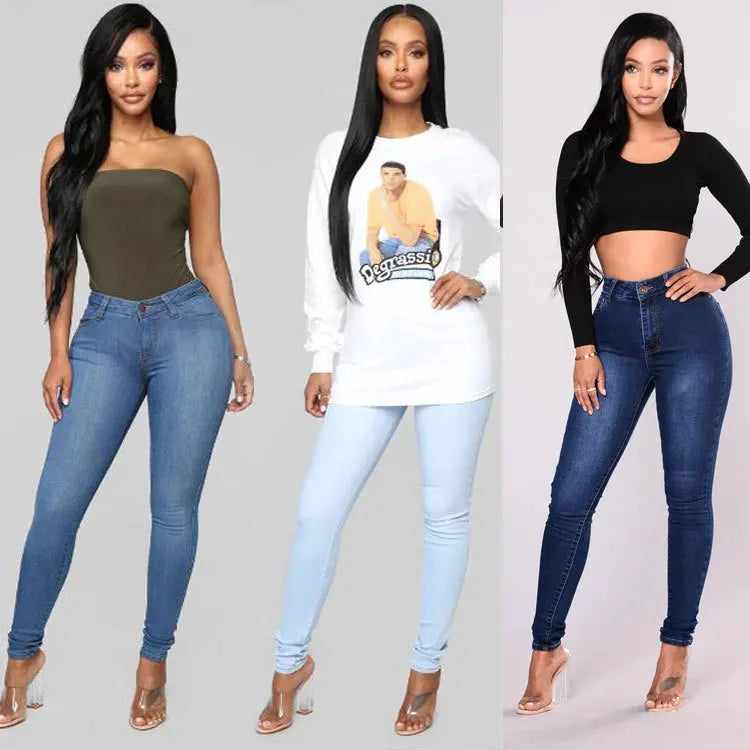 Ladies Denim High Waist Stretch Pencil Jeans