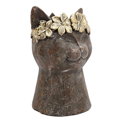 8.5x7.7x12.4" Magnesium Cat Statue Planter with Textured Finish - - Statues & Sculptures