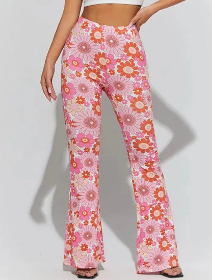 Women Boho High Waist Flare Retro Floral Print Comfy Yoga Palazzo Pants