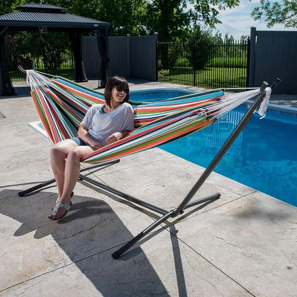 Double Cotton Anti-Rollover Stripe Stitching Color Hammock With Stand