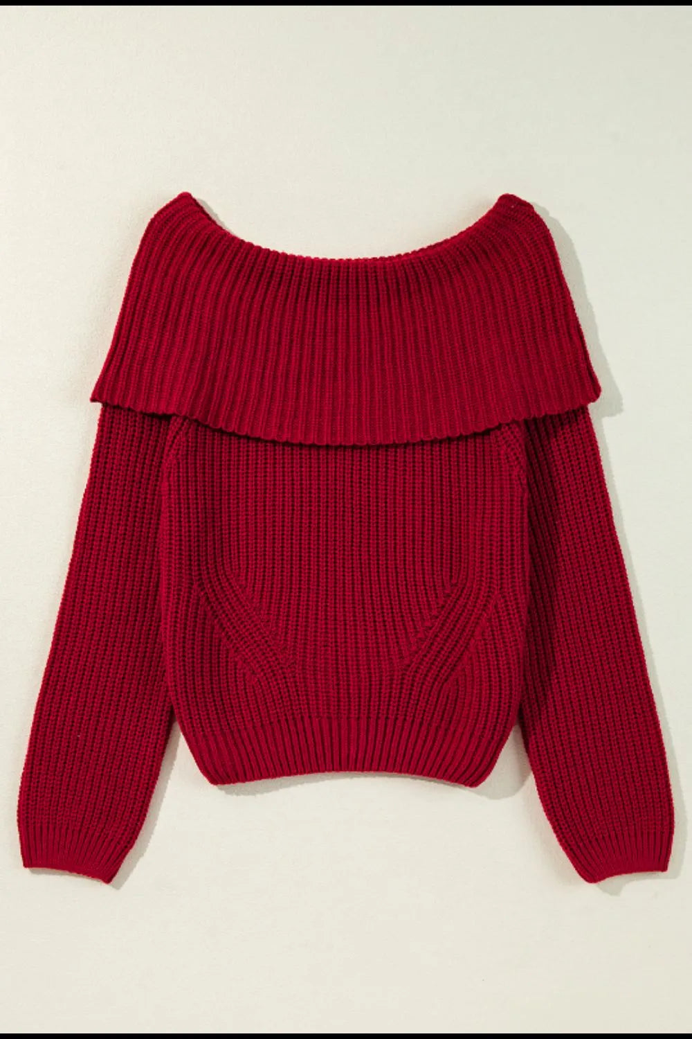 Off-Shoulder Long Sleeve Sweater - -