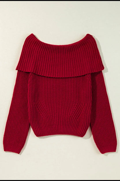 Off-Shoulder Long Sleeve Sweater - -