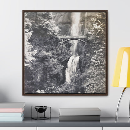 Multnomah Falls Oregon Gallery Canvas Wraps Square Frame 30″ x 30″ Premium Gallery Wraps (1.25″) Walnut