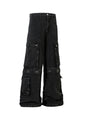 Men's Wide Leg Cargo Denim Jeans with Multi Pockets - Black -