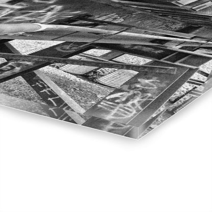 Black & White Urban Graffiti Acrylic Print — Industrial Alley Wall Art French Cleat - - Home Decor