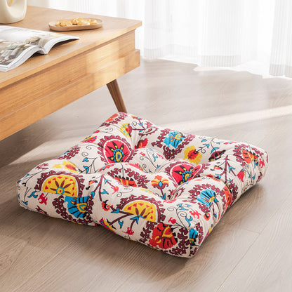 Japanese-Style Cotton Futon Floor Cushion (Round or Square) - Square 8 Style - Floor Cushion
