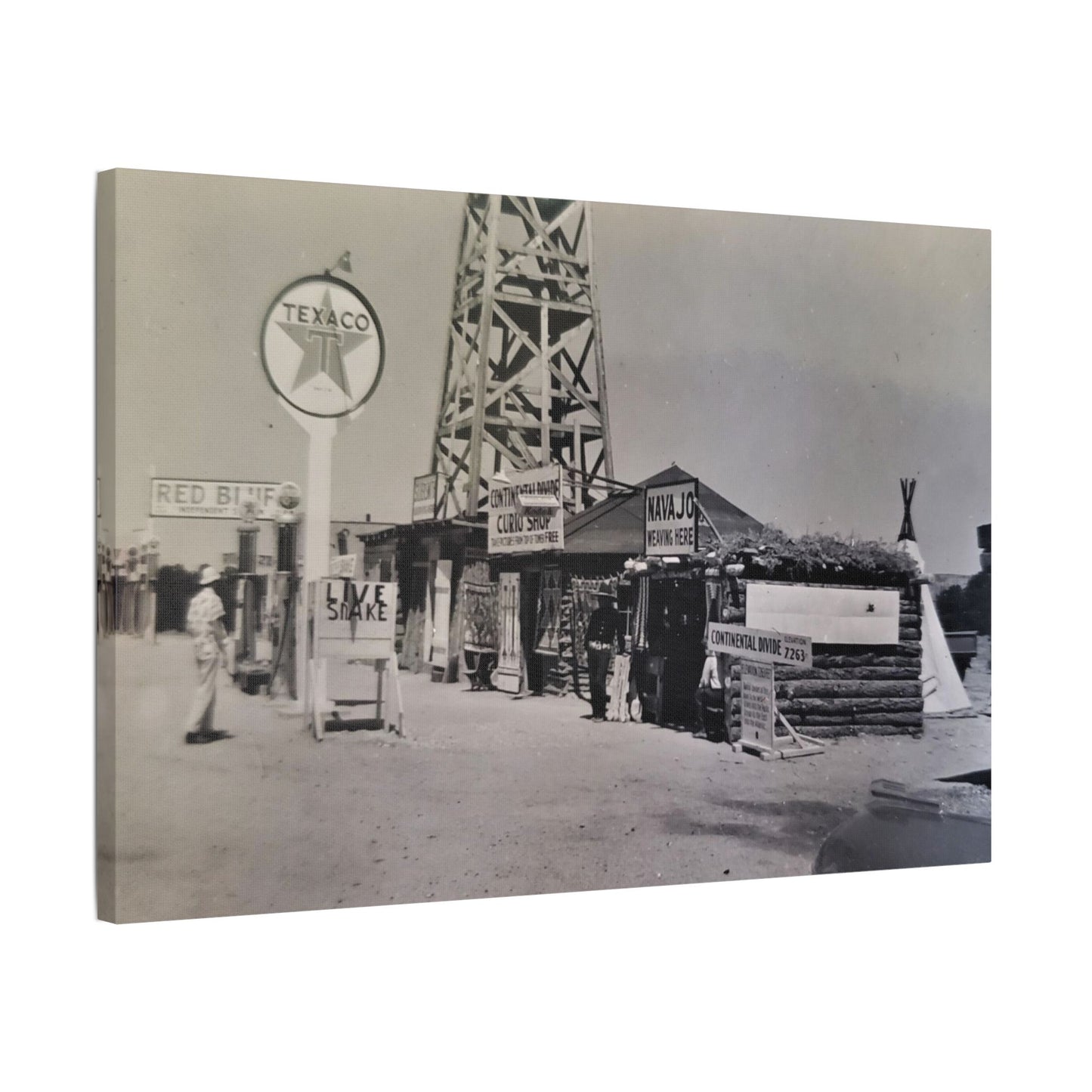 Texaco Station Continental Divide Satin Canvas, Stretched