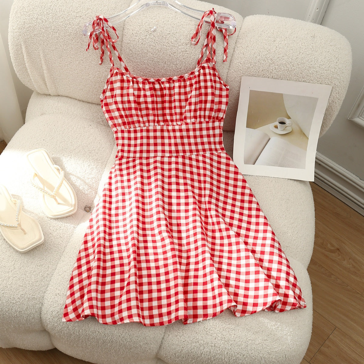 Women's Floral A-Line Mini Dress — Open Back, 10 Colors, XS–XXL - Red plaid - Women's Clothing
