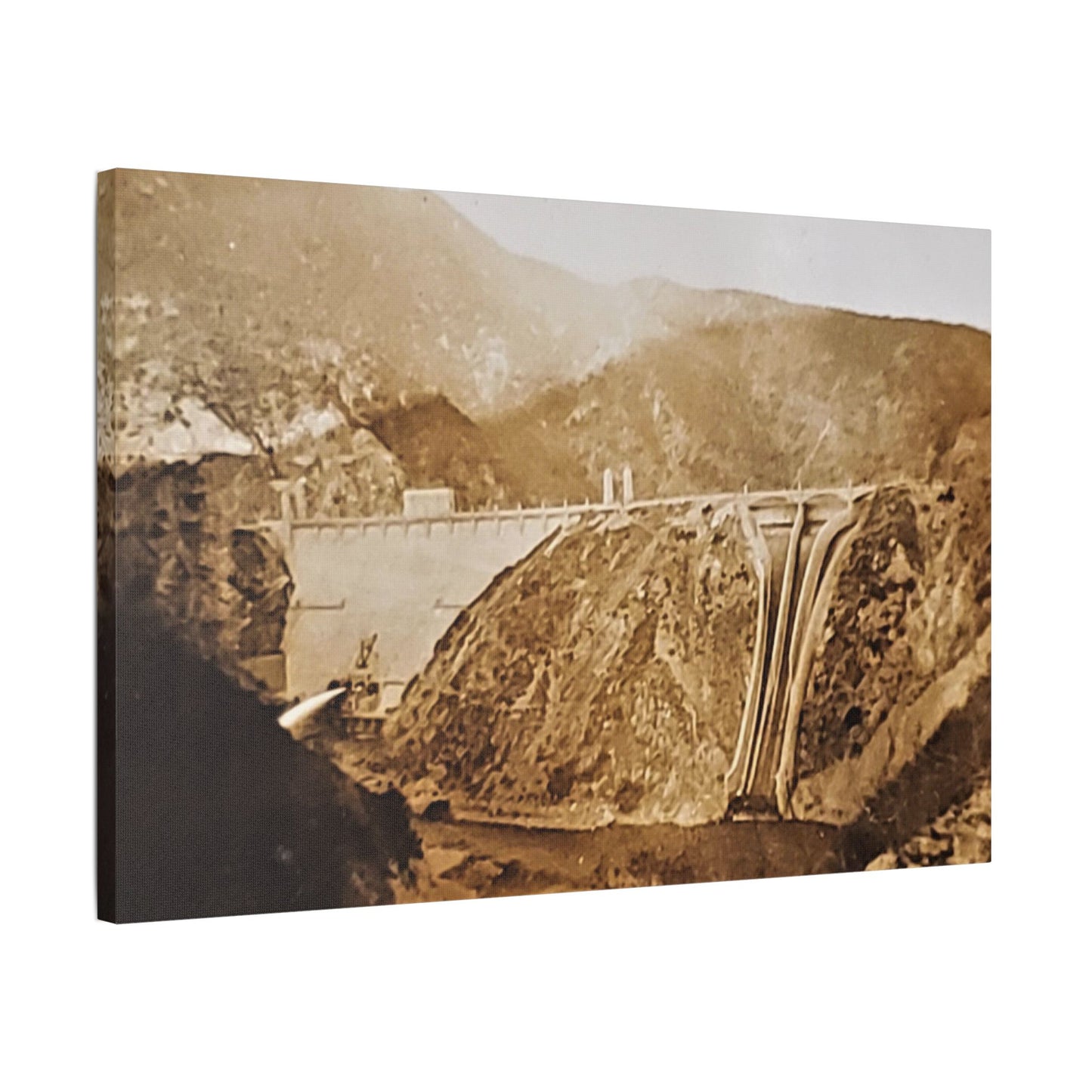 Back View Morris Dam Spillway Satin Canvas, Stretched