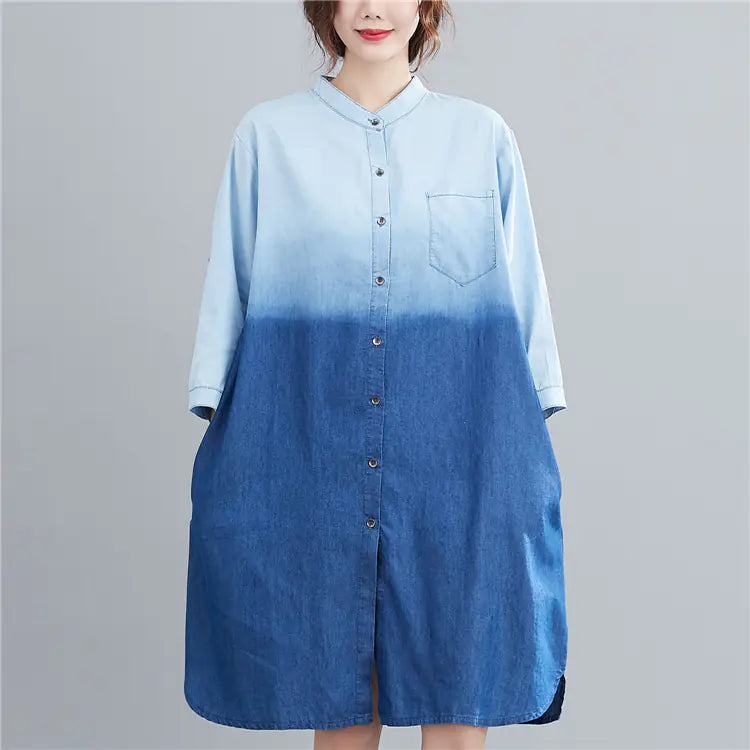 Gradient Color Denim Shirt - Versatile Mid-Length Style Kia Day Design