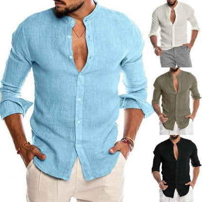 Men's Casual Blouse Cotton Linen Shirt Loose Tops Short Sleeve Shirt