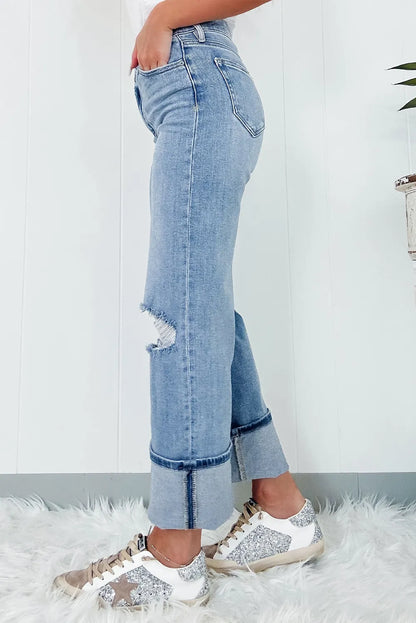 Distressed Straight Jeans with Pockets - -