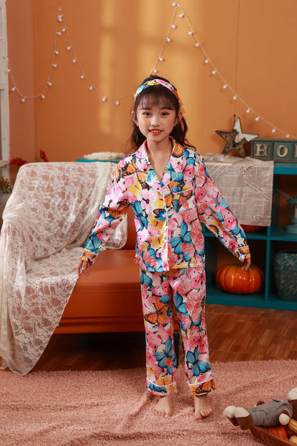 Silk Pajamas Pajamas With Headband pink blue