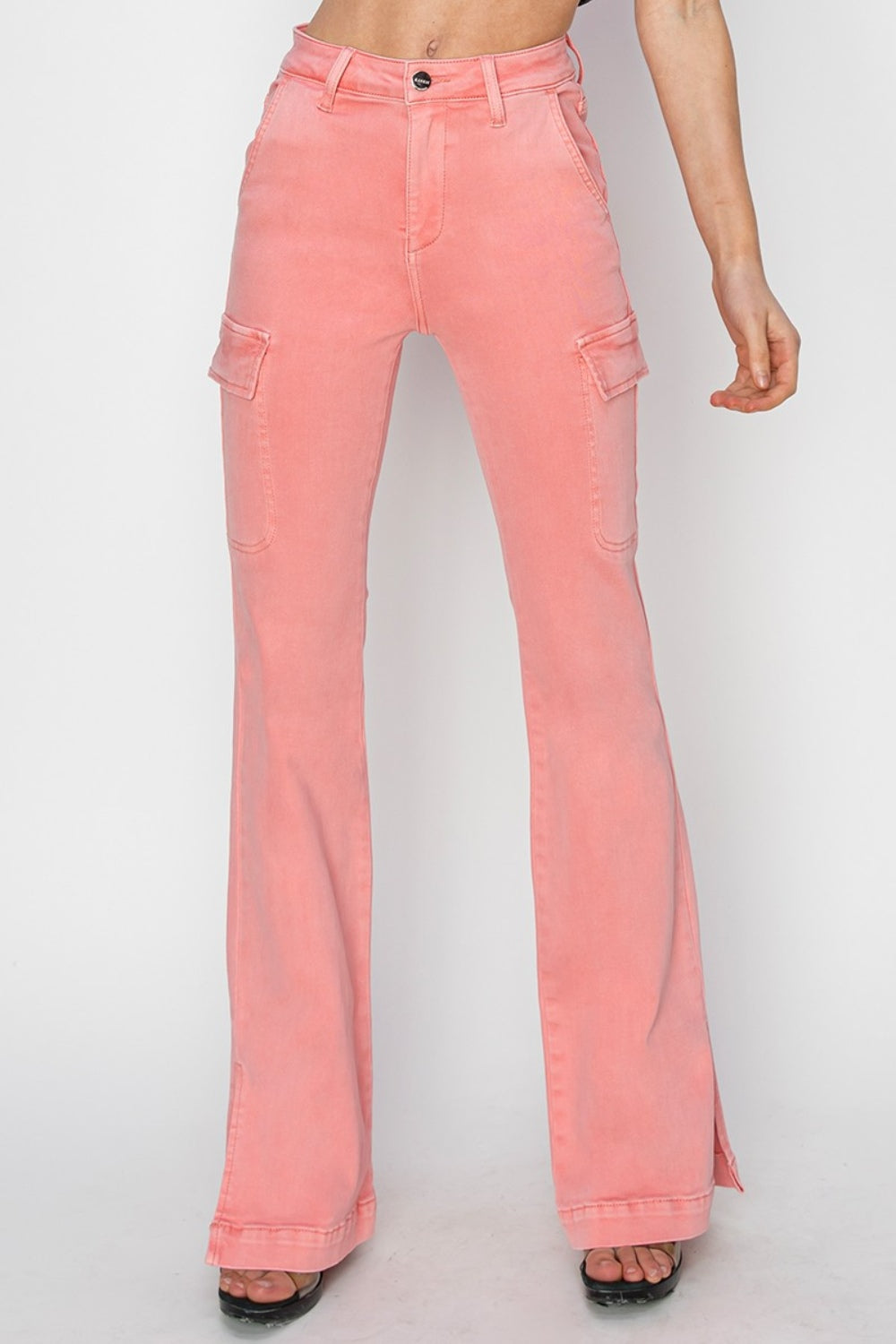 RISEN Pink Side Slit Cargo Bootcut Jeans - - jeans