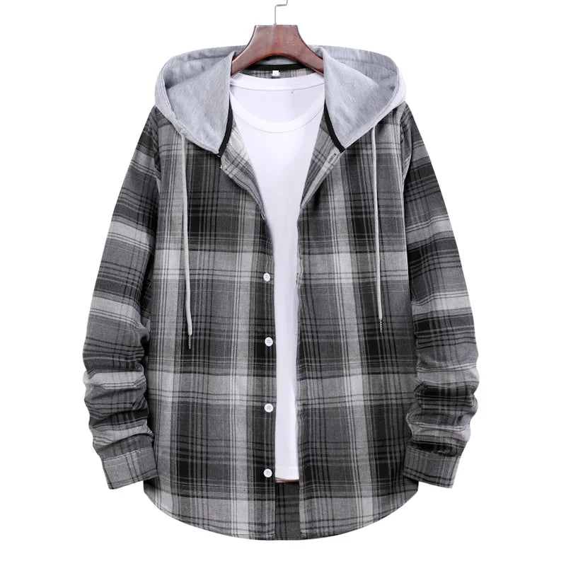 Work Shirt With Hood Mens Plaid Hoodie Shirt