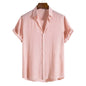 Breathable Soft Summer Casual Short Sleeve Button Up Shirt Men Pink