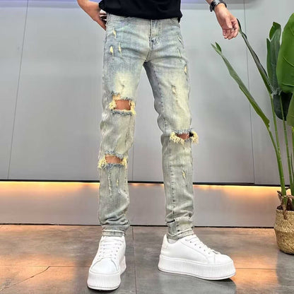 Trendy Distressed Denim Pants - - jeans