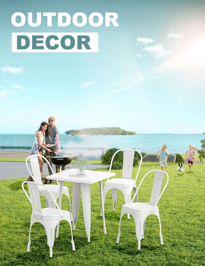 Tolix Style Metal Dining Chair White Stackable Set Of 4- ShipItFurniture- {{Product type}}
