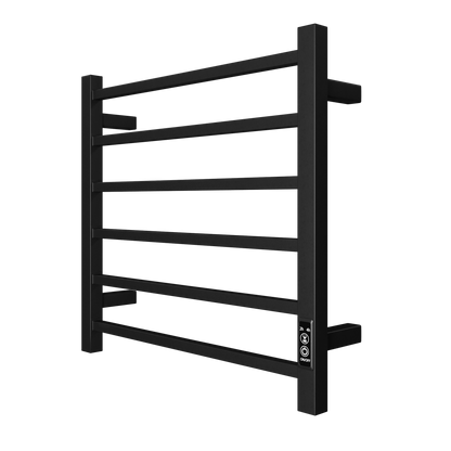 Towel Warmer 6 Bar Electric Heated Towel Rack Wall Mount Plug-in/Bath Towel Heater Matt-Black - Timer - -