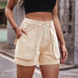 Buttoned Cargo Denim Shorts - Tan -