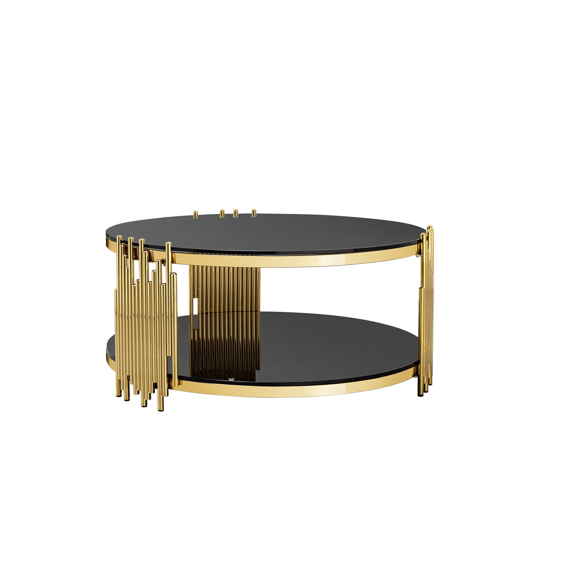Elegant Round Table With Double Layer Tempered Glass Top And Stainless Steel Frame - - Side Tables