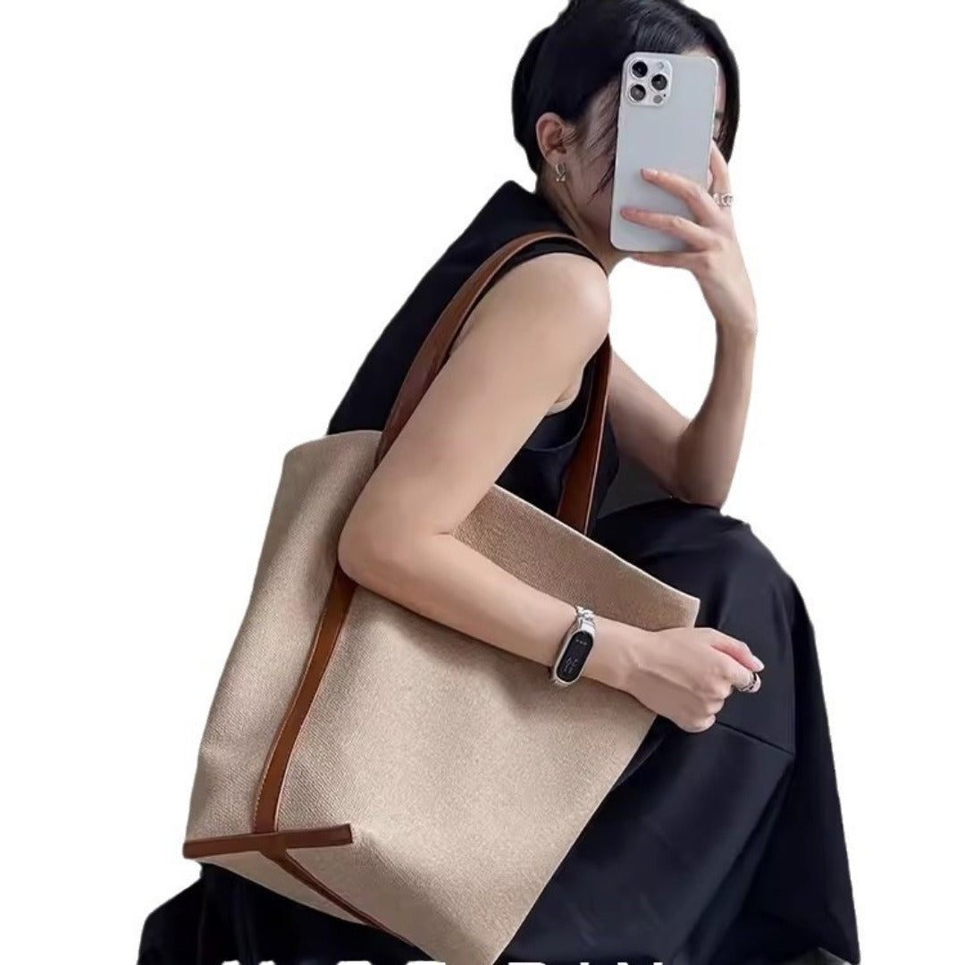 Striped Canvas Bag Large Capacity – Stylish Tote Bag, Versatile Shoulder & Bucket Bag - -