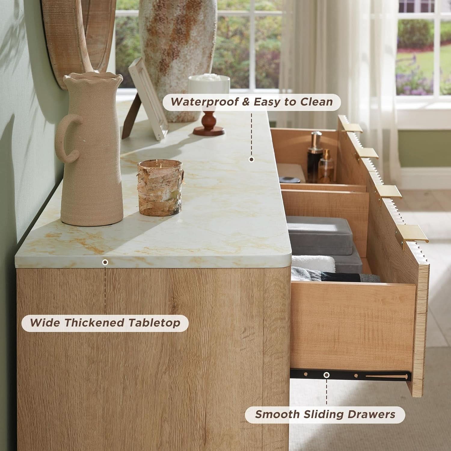 Natural Oak Dresser With Faux Marble Top Bedroom Furniture- ShipItFurniture- {{Product type}}