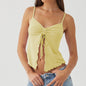 Sweetheart Spice Retro Bow Pleated Halter Top for Ladies - Yellow M - Women's Fashion - Women's Clothing - Tops & Tees - Tank Tops