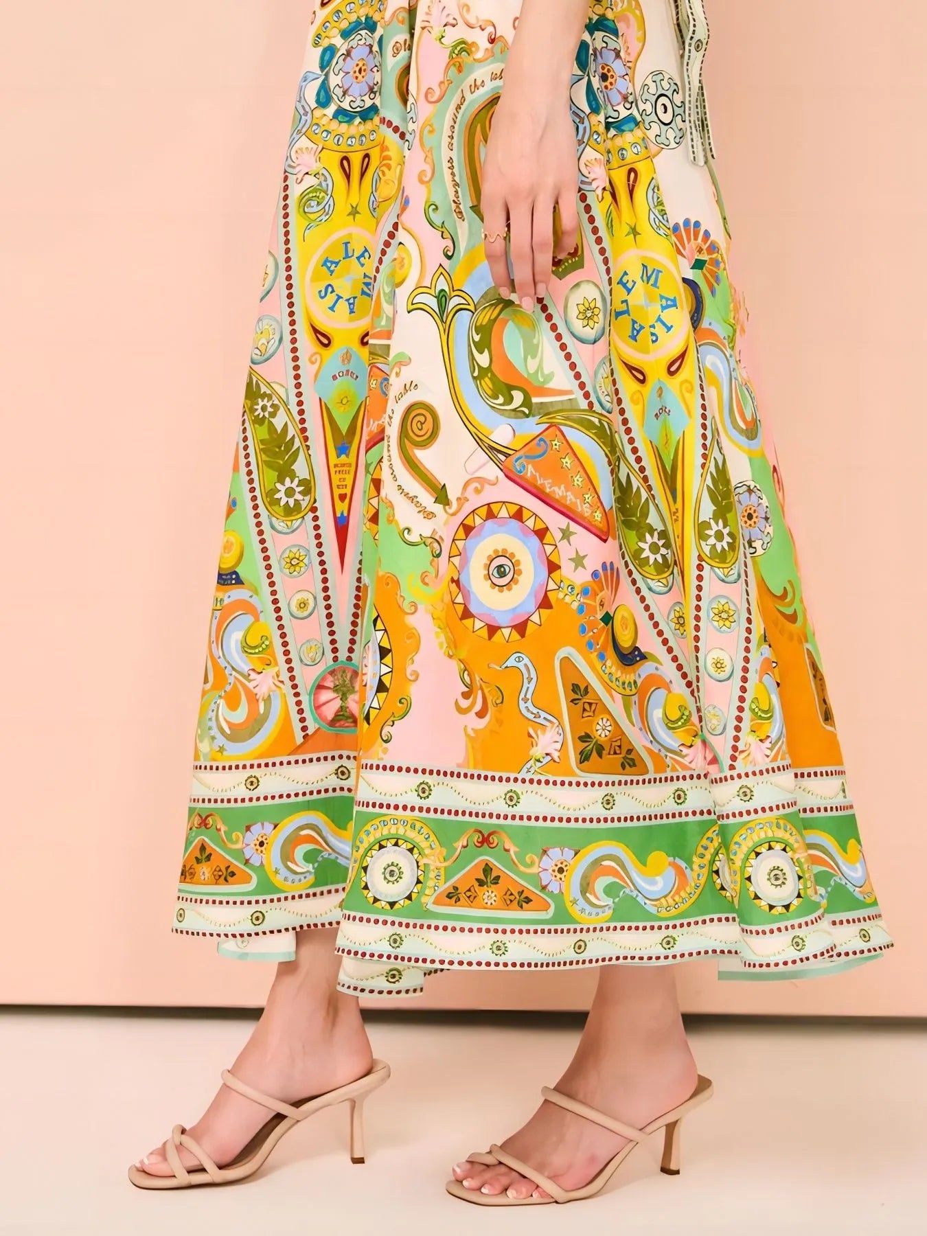 Paisley Print Square Neck Summer Dress - -