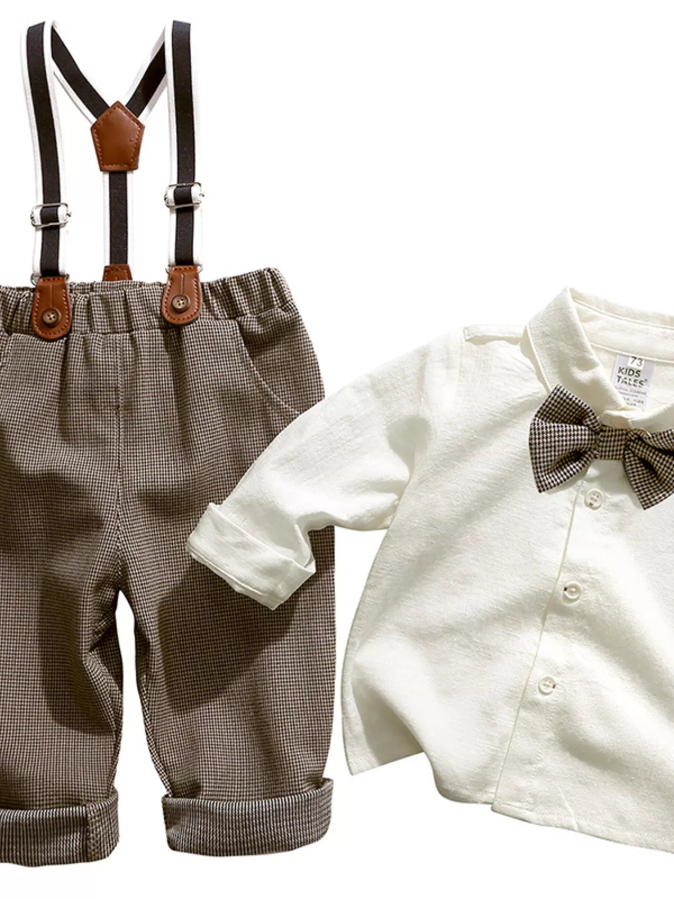 Children's Button Up Shirt and Overall Set - Brown -