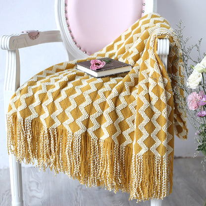 Geometric Knitted Chenille Throw Blanket - - Blankets