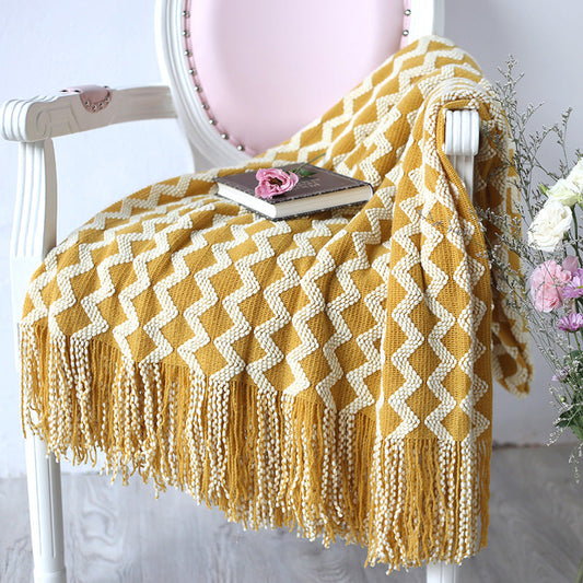 Geometric Knitted Chenille Throw Blanket - - Blankets