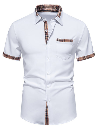 Men's Short Sleeve Plaid Trim Shirt - White -