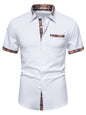 Men's Short Sleeve Plaid Trim Shirt - White -