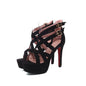 Belt Buckle Hollow Toe Stiletto Platform Sandals - Black 36 - heels