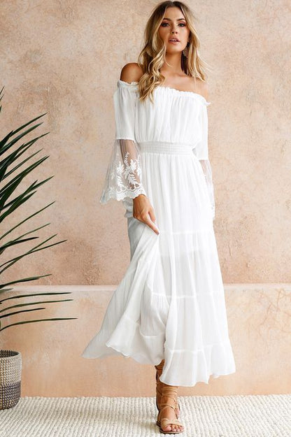 White Off-the-Shoulder Lace Panel Dress - white XL - dress
