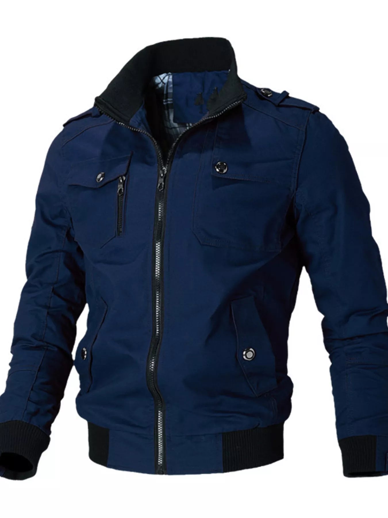 Men's Plus Size Casual Zip Up Lightweight Jacket - Dark Blue -