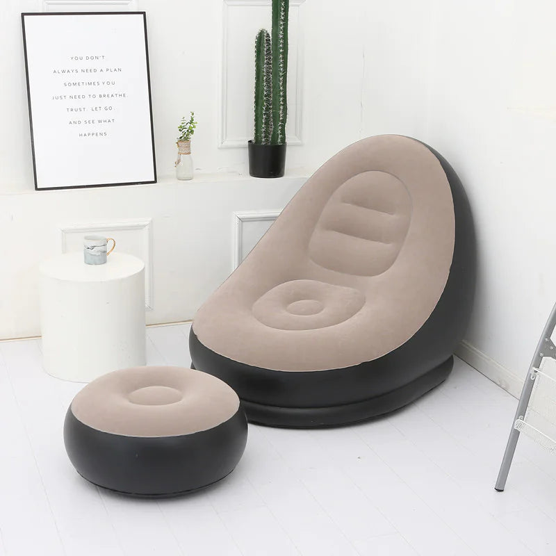 Thick Inflatable Lazy Chair with Footstool - - chair