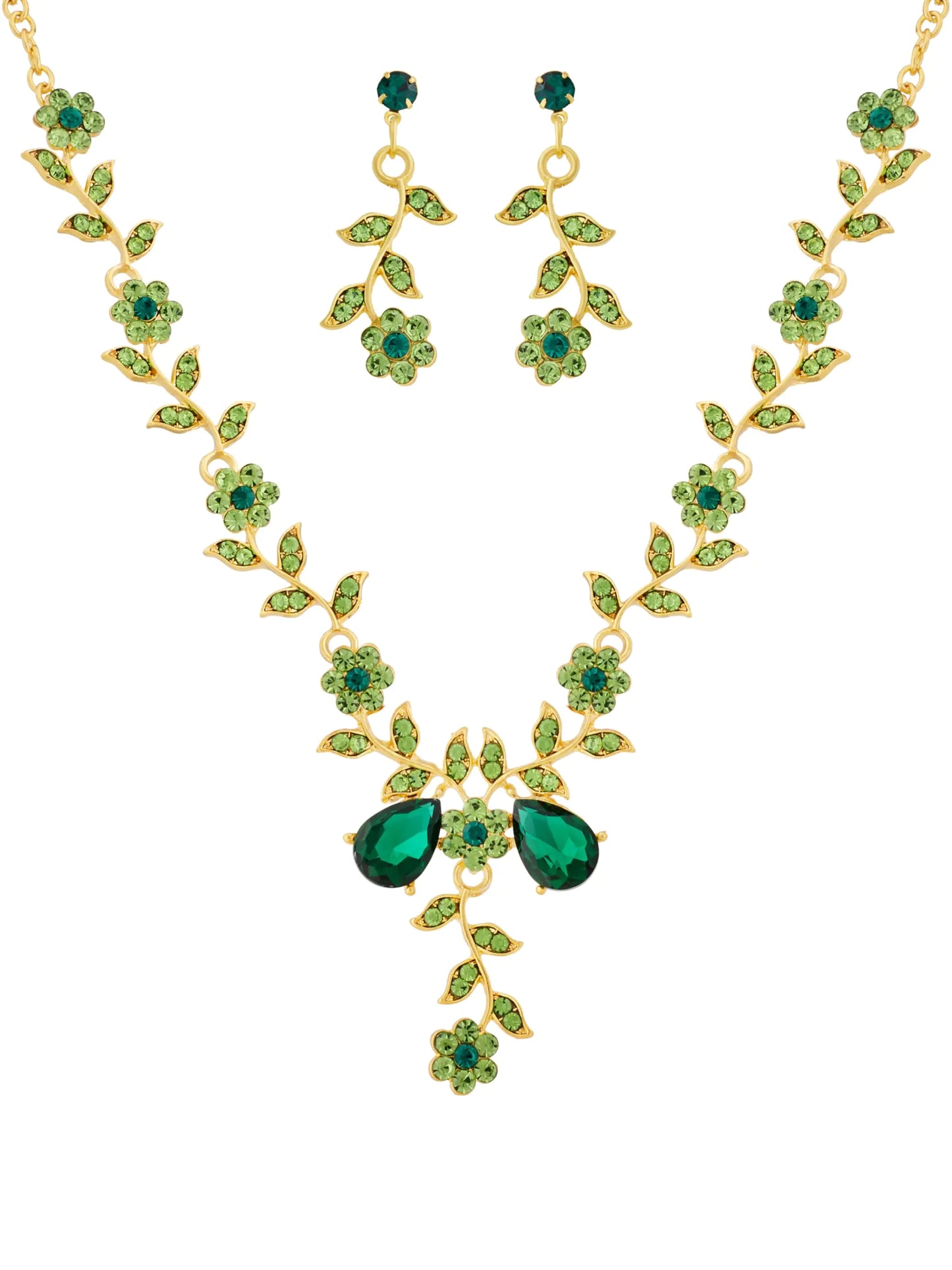 Sacina Green Bridesmaid Jewelry Set Flower Leaf Rhinestone Necklace and Earrings Set Wedding Jewelry Green Necklace Green Jewelry Set for Women Vintage Necklace Christmas Jewelry Gift